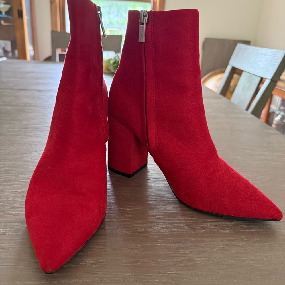 Calvin Klein Red Suede Minna Ankle Boots